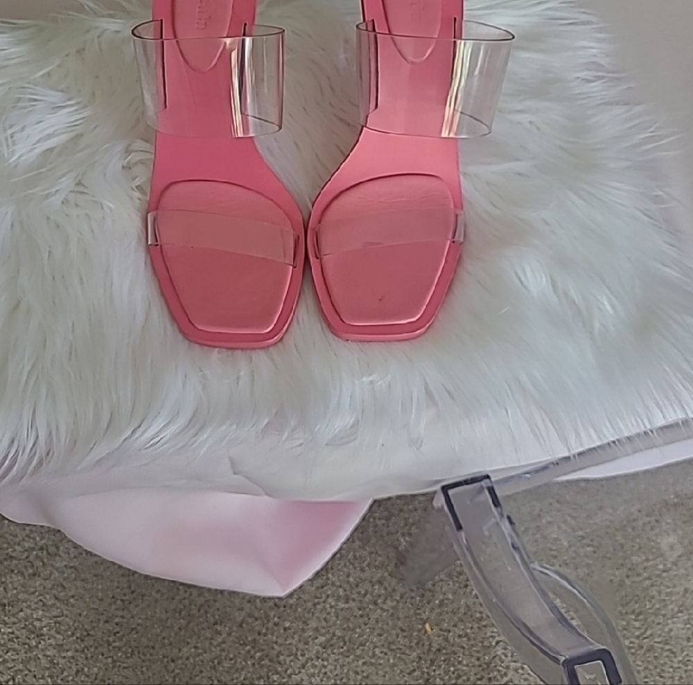 Stylish Pink Women's Heels with Clear Straps - Picture 2 of 4